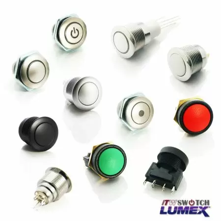 16mm Pushbutton Switches - The push button switches from ITW Lumex Switch come in a range of designs, all of which are compatible with a 16mm panel cutout.